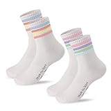 Made by Nami [VERBESSERT] Retro Tennis-Socken 2-er Set - Weiße Unisex Sport-Socken mit Print - 2 Paar Atmungsaktive Crew Socks - Baumwoll-Socken Herren Damen - Festival Accessoires (41-45, Set 4)