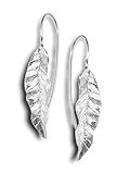 MadamLili - Lange Ohrringe Silber Blatt Hängend - 925 Sterlingsilber - 3D Blätter Ohrhänger - Handgefertigt - Naturschmuck - Exklusive Schmuckbox
