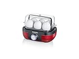 SEVERIN Eierkocher für 6 Eier mit elektronischer Kochzeitüberwachung, inkl. Messbecher mit Eierstecher, Eier Kocher mit Pochiereinsatz, schwarz/rot, 420 W, EK 3168