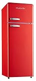 Retro Kühl-Gefrier-Kombination Rot Glanz GK212.4RT A++ 206 Liter Nostalgie Design Kühlschrank