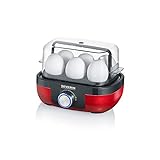 SEVERIN Eierkocher für 6 Eier mit elektronischer Kochzeitüberwachung, inkl. Messbecher mit Eierstecher, Eier Kocher mit Pochiereinsatz, schwarz/rot, 420 W, EK 3168