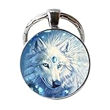 Weißer Wolf-Schlüsselanhänger, Wildtier-Schmuck, Vintage-Charm, Glas, Foto-Schmuck