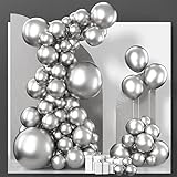 PartyWoo Silberne Luftballons, 102 Stück Metallic-Silber-Ballongirlanden-Set mit 18 Zoll, 12 Zoll, 10 Zoll, 5 Zoll, Latexballons für silbernes Ballonbogen-Set, Geburtstag, Hochzeit, Babyparty