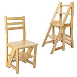 Navaris Faltstuhl mit Leiter Funktion - Stuhl 3-Stufen Trittleiter und Blumenleiter in einem - Bambus Klappstuhl Klapptritt - Küchenstuhl faltbar