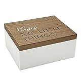 Holzkiste mit Klappdeckel, 22x18x10cm, Braun/Weiß, Shabby-Look, Holzbox Aufbewahrungsbox Aufbewahrungskiste