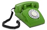 Opis 60s Cable mit klassischem Deutsche Post Pappeinleger: Retro Telefon im sechziger Jahre Vintage Design mit Wählscheibe und Metallklingel (grün)