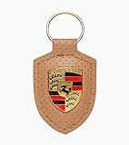 ORIGINAL Porsche Schlüsselanhänger BEIGE/BRAUN Leder mit Wappen WAP0500900LHRT