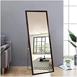 AUFHELLEN Standspiegel mit Braun Rahmen aus Holz 140x50cm HD Groß Ganzkörperspiegel mit Haken für Wohnzimmer oder Ankleidezimmer (Braun)