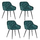 OFCASA 4er Set Esszimmerstühle mit Armlehnen Retro Design Samtstoff gepolsterte Sessel für Esszimmer Küche Grün