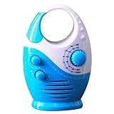 Sunerlory Wasserdichtes Duschradio, tragbares Mini-AM-FM-Duschradio mit verstellbarer Lautstärke, Radio mit Griff oben, geeignet für Duschen/Nachttisch/Garage, etc., nicht null, weiß / blau, Free Size