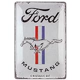 Nostalgic-Art Retro Blechschild, Ford Mustang – Horse & Stripes Logo – Geschenk-Idee für Auto Zubehör Fans, aus Metall, Vintage-Design, 20 x 30 cm