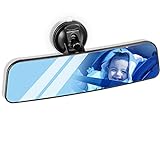 QUACOWW Auto Innenspiegel, Auto Rückspiegel mit Saugnapf Panorama Blendschutz Universal Innenspiegel Blau Glas Large Vision Weitwinkel Flacher Spiegel Montiert auf Windschutzscheibe (24 x 6.5 cm)