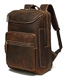 LANNSYNE Vintage Echtes Leder 16' Laptop-Rucksack für Männer Wandern Reisetasche Übernachtung Campingtasche