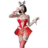 Frauen Weihnachtsmann Kostüm Cosplay Dessous Weihnachten Prinzessin Kleid Sexy Einteiler Pesh Kleid Anzug (7436Red)