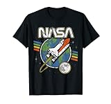 NASA Blast Off Retro Rainbow Stripes Graphic T-Shirt