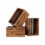PINEEA Holzkiste Mini Vintage Geflammt 30x20x15 - Weinkisten Holz Vintage - Obstkiste Holz - Weinkiste Holzbox - Deko Holzkisten - Holzkiste Klein - Obstkisten Geflammt - Kiste Holz
