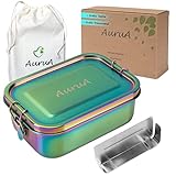 AuruA® Edelstahl Brotdose für Kinder und Erwachsene, plastikfreie Lunchbox aus Metall, Bento Box Brotbox nachhaltig und auslaufsicher (Regenbogen, 800ml)