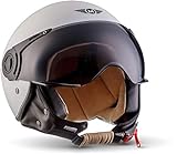 MOTO Helmets® H44 „Matt White“ · Jet-Helm · Motorrad-Helm Roller-Helm Scooter-Helm Bobber Mofa-Helm Chopper Retro Cruiser Vintage Pilot Biker Helmet · ECE Visier Schnellverschluss Tasche M (57-58cm)