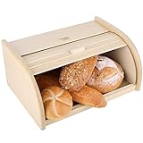Creative Home Brotkasten Holz | 40 x 27,5 x 18,5 cm | Perfekte Brot-Box für Brot, Brötchen und Kuchen | Brotkiste mit Roll-Deckel | Natürliche Brot-Kiste | Brotbehälter für Jede Küche