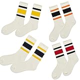 SEAGETTINO 4er-Pack Damen-Socken Retro Gestreiften Socken Herren & Damen Sport Retro Socken Baumwolle Sportsocke