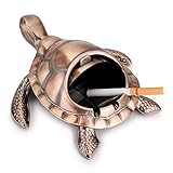 BSTKEY Vintage Winddichter Aschenbecher mit Deckel - Metall Retro Turtle Modellierung Tischaschenbecher Zigarette Zigarren Aschenbecher für den Außen- und Innenbereich (Rot Bronze)