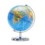 EXERZ Schülerglobus 14cm - Englische Karte - Mini Globus Mit einem Metallfuß - Pädagogisch/Geografisch/Dekoration - Lehrmaterial Globen Politische Karte - Durchmesser 14cm