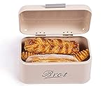 SYLANDO Brotkasten aus Metall, Brot Lange Aufbewahren, Retro Brot Box, Brotaufbewahrungsbox mit Deckel klein (31 * 19 * 15 cm), Beige