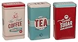 MIK Funshopping 3-TLG Set Retro Metall-Dose Blechdose Coffee, Tea & Sugar - Kaffeedose, Teedose, Zuckerdose mit Deckel (3-teilig Vintage Design)