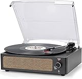 Plattenspieler mit Lautsprecher Vinyl Schallplattenspieler Wireless LP Phonograph mit Eingebauten Stereo-Lautsprechern 3-Gang-Riemenantrieb Plattenspieler mit Lautsprechern Vintage-Kohle
