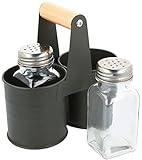 com-four® 3-teiliges Gewürzstreuer Set aus Glas - Salz und Pfeffer mit passender Halterung aus Metall (01 Stück - Mit Halterung)