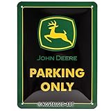 Nostalgic-Art 26182 Retro John Deere Parking Only – Geschenk-Idee für Traktor-Fans Blechschild, aus Metall, Bunt, 15 x 20 cm