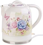 Rosenstein & Söhne Wasserkocher Blumen: Keramik-Wasserkocher mit Blumenmuster, 1,7 Liter, 1.500 Watt (Wasserkocher Teekanne)