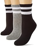 Nur Die 3er Pack kurze Retro Tennissocken Sport Socken mit Streifen aus atmungsaktiver Baumwolle Damen