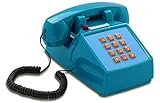 OPIS PushMeFon Cable: 1970er Designer Retro-Tastentelefon in modernen Farben mit Metallklingel (hellblau)