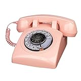 Artisam Antique Phones Corded Landline Telephone Vintage Classic Rotary Dial Home Phone of 1930s Old Fashion Business Phones Home Office Decor Landlines (Pink)