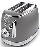 StilGut Retro 2-Scheiben-Toaster (Kurzschlitz), 6 Bräunungsstufen, Auftaufunktion, Aufwärmfunktion, Krümelschublade - Grau