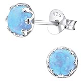 EYS JEWELRY Opal Ohrringe Silber 925 Damen Ohrstecker rund 6 mm hell-blau Schmuck Geschenke für Frauen im Schmucketui