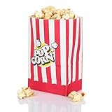 FunX Kraftpapier Popcorntüten 80er Pack - Partytüten für Kino, Filmabende, Kindergeburtstag und Übernachtungsparty - 10 x 7 x 16 cm Rot/Weiß Gestreift