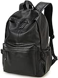 Baosha BP-20 Unisex PU Leder 15.6 Zoll Laptop Rucksack College Studenten Schultaschen für Jugendlich Jungen und Mädchen Outdoor Travel Backpack Schwarz