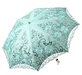 LCY Damen Sonnenschirm mit bestickter Spitze, doppelstöckig, UV-Schutz, Sonnen/Regen/Schnee