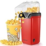 Tiastar Popcornmaschine, 1200W Heißluft Popcorn Maker, Elektrische Popcorn Maschinen,2 Minuten Schnell One-Touch-Bedienung, Gesund ohne Fett & Öl, Kinder Filmabende Parties-Rot