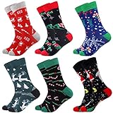 Toes Home 6 Paar Herren Weihnachtssocken, Lustige Socken 39-46, Bunte Gemusterte Warme witzige Baumwolle Socken für Weihnachten Geburtstag und Adventskalender