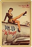 WOGEKA ART Retro Blechschild Nice Nostalgie Strapsmaus Army Pin Up Girl auf Flugzeug witziger Spruch als Geschenk-Idee zum Geburtstag Weihnachten zur Dekoration 20x30 cm Vintage-Design aus Metall 22