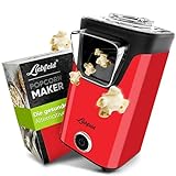 ﻿Liebfeld Popcornmaschine - Heißluft Popcorn Maker ohne Fett & Öl - Retro Küchen Gadget für Pop Mais mit Zucker, Salz - Cooler Snack Automat (Rot)