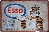 ESSO Blechschild, hochwertig geprägtes Retro Werbeschild, Tankstellenschild, Türschild, Wandschild, 30 x 20 cm