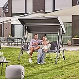 HOME DELUXE - Hollywoodschaukel DESCANSO Grau - 3-Sitzer, B/H/L 115cm x 195cm x 198cm, inkl. Getränkehalter, Sitz- und Rückenkissen I Gartenliege Gartenlounge Schaukelliege