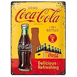 Nostalgic-Art Art Retro Blechschild Coca-Cola – In Bottles Yellow – Geschenk-Idee für Coke-Fans, aus Metall, Vintage-Design, 30 x 40 cm