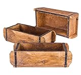 BigDean 3X Ziegelform 32x14x9 cm - EIN-Kammer - Vintage Holzkiste mit Metallbeschlägen - Ordnungsbox Allzweckkiste - Nachbau aus Altholz - Jedes Stück EIN Unikat