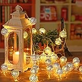 NEXVIN LED Marokkanische Lichterkette 7 M Weihnachtsbeleuchtung Lichterkette Innen Strombetrieben, 20 Marokkanischen Silber Kugeln, Orientalisch Lampe Warmweiß, 8 Beleuchtungsmodi, Memory-Funktion