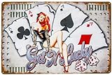 Get Lucky - Poker, Black Jack, Craps, Seven Eleven- Casino Retro Blechschild - Pin Up Girl Deko Schild, 40 x 27 cm